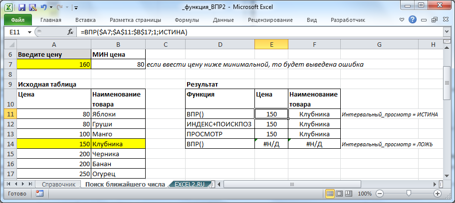 Формула впр в excel примеры скачать файл