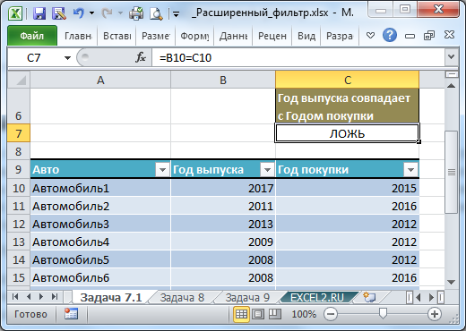 Контрольная работа по теме Работа с фильтрами в MS Excel