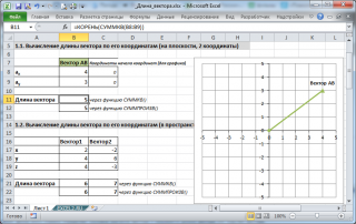 Вычислить вектор в экселе