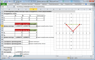 Вычислить вектор в экселе