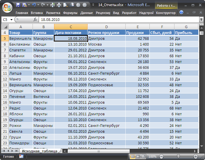 Доклад: Отчётность в Excel